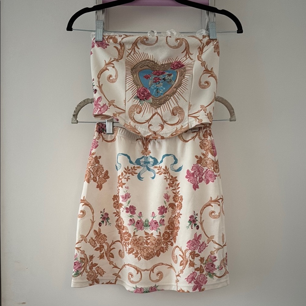 SHEIN Cream and Brown Strapless Dress